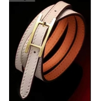 Stylish Hermes Quilting Leather Bracelet/Choker 721121 White/Gold