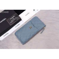 Classic Hot Chanel classic pouch Grained Calfskin& Gold-Tone Metal A84402 light blue