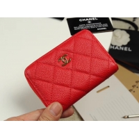 Grade Quality Chanel classic card holder Grained Calfskin & Gold-Tone Metal A69271 red