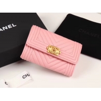 Luxurious Chanel Calfskin Leather Card packet & Gold-Tone Metal A80603 pink