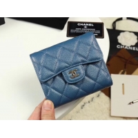 Good Quality Chanel Calfskin Leather Card packet & Gold-Tone Metal A82288 blue