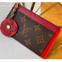 Low Price Louis Vuitton Flower Monogram Canvas Zipped Card Holder M67494 Red 2019