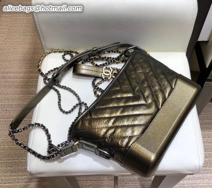 Most Popular Chanel Glittered Aged Calfskin Gabrielle Medium Hobo Bag A91810 Chevron Gold 2019
