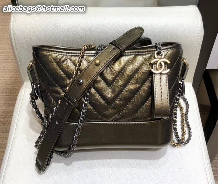 Most Popular Chanel Glittered Aged Calfskin Gabrielle Medium Hobo Bag A91810 Chevron Gold 2019