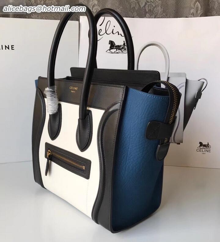 Trendy Design Celine Micro Luggage Bag in Original Black/Drummed White/Crinkled Blue C090904
