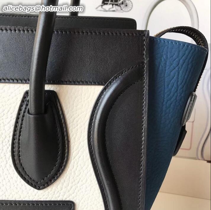 Trendy Design Celine Micro Luggage Bag in Original Black/Drummed White/Crinkled Blue C090904