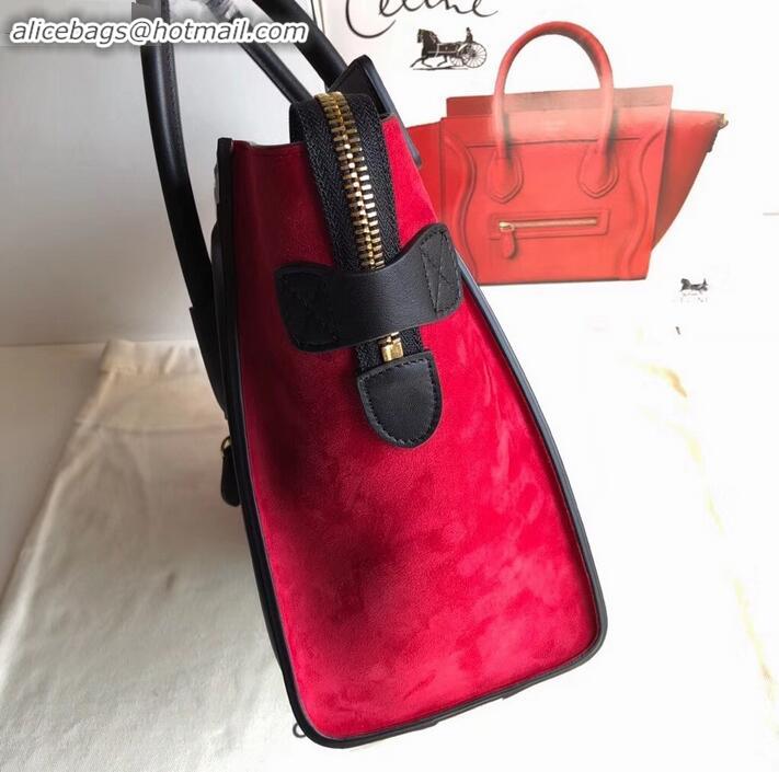 Good Product Celine Micro Luggage Bag in Original Black/Drummed Beige/Suede Red C090904