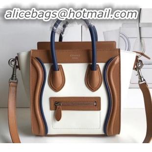 Fashion Celine Nano Luggage Bag in Original Smooth Calfskin Khaki/White/Royal Blue with Removable Shoulder Strap C090906