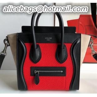 Good Product Celine Nano Luggage Bag in Original Black/Drummed Red/Suede Beige with Removable Shoulder Strap C090906