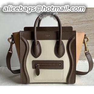 1:1 aaaaa Celine Nano Luggage Bag in Original Smooth Calfskin Etoupe/White/Apricot with Removable Shoulder Strap C090906