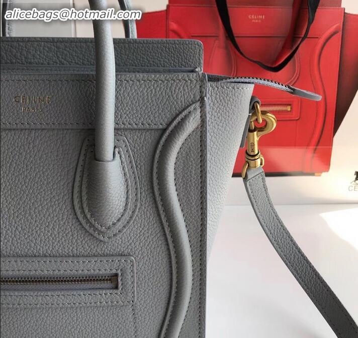Fashion Celine Nano Luggage Bag in Original Drummed Calfskin Light Gray with Removable Shoulder Strap C090906