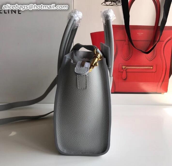 Fashion Celine Nano Luggage Bag in Original Drummed Calfskin Light Gray with Removable Shoulder Strap C090906