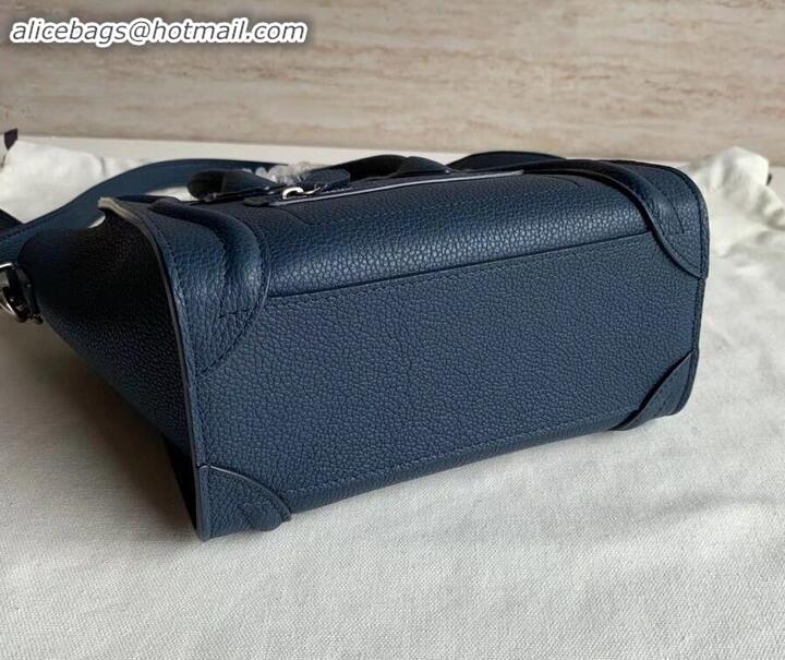 Classic Practical Celine Nano Luggage Bag in Original Drummed Calfskin Royal Blue/Silver with Removable Shoulder Strap C