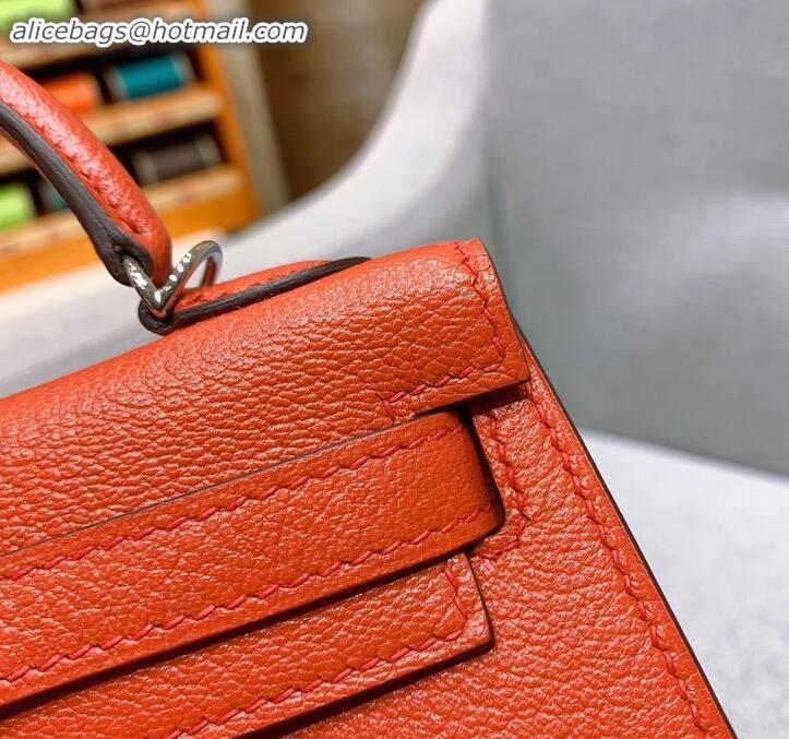 Crafted Hermes Mini Kelly II Bag in Original Chevre Leather H091413 Salmon Red