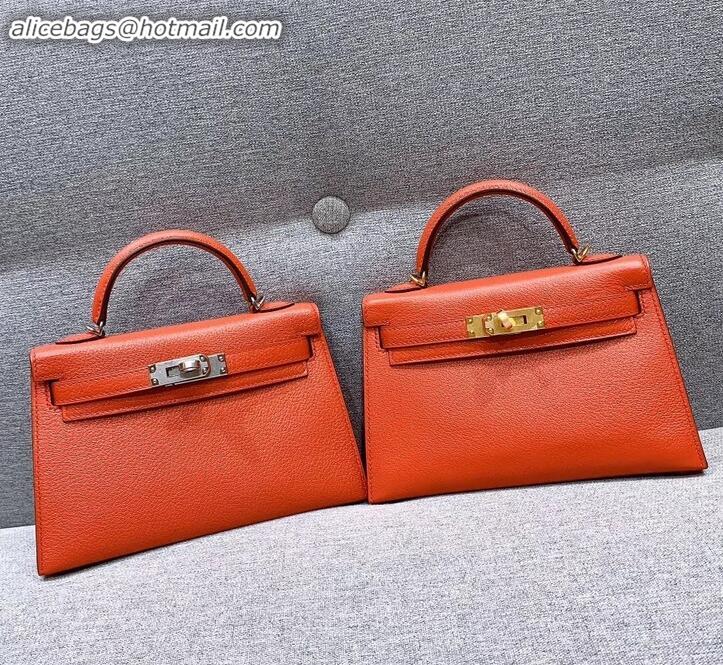 Crafted Hermes Mini Kelly II Bag in Original Chevre Leather H091413 Salmon Red
