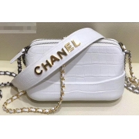 Feminine Chanel Crocodile Embossed Calfskin Gabrielle Clutch With Chain Bag A94505 White 2019