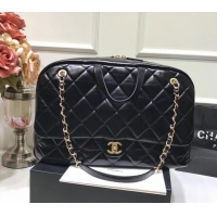 Low Cost Chanel Waxy Calfskin Flap Bowling Luggage Bag CH08755 Black 2019