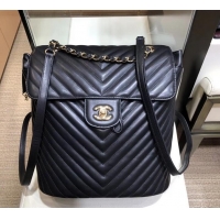 Duplicate Chanel chevron calfskin large Backpack Bag black with gold hardware A911221