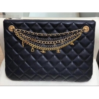 Discount Chanel Lambskin All About Chains Pouch Clutch Bag AP0502 Black 2019