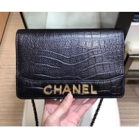 Classic Hot Chanel Crocodile Embossed Calfskin Gabrielle Wallet On Chain WOC Bag AP0506 Black 2019