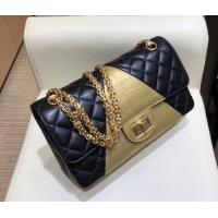 Best Grade Chanel Reissue 2.55 Lambskin and Crocodile Embossed Calfskin 225 Flap Bag A37586 Black/Gold 2019