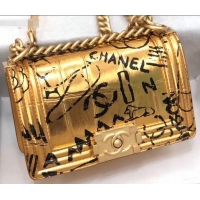 Charming Chanel Graffiti Crocodile Embossed Printed Boy Flap Small Bag AS09881 Gold 2019