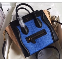 Sumptuous Celine Python Luggage Nano Bag C090901 Blue/Black/Apricot
