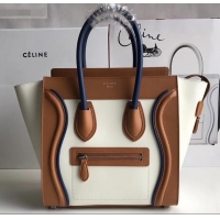 Most Popular Celine Micro Luggage Bag in Original Smooth Calfskin Khaki/White/Royal Blue C090904