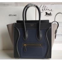 New Style Celine Micro Luggage Bag in Original Smooth Calfskin Black/Navy Blue/Pale Gray C090904