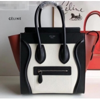 Good Product Celine Micro Luggage Bag in Original Black/Drummed White/Caramel C090904