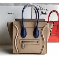 Luxury Classic Celine Micro Luggage Bag in Original Drummed Calfskin Beige/Blue C090904