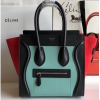 Reproduction Celine Micro Luggage Bag in Original Black/Drummed Light Green/Suede Red C090904