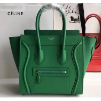 Luxury Celine Micro Luggage Bag in Original Drummed Calfskin Bamboo Green C090904