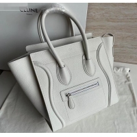 AAAAA Celine Micro Luggage Bag in Original Drummed Calfskin White C090905