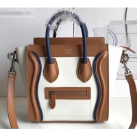 Fashion Celine Nano Luggage Bag in Original Smooth Calfskin Khaki/White/Royal Blue with Removable Shoulder Strap C090906