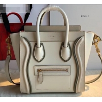 Good Looking Celine Nano Luggage Bag in Original Smooth Calfskin White/Etoupe with Removable Shoulder Strap C090906