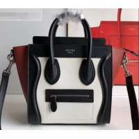 Trendy Design Celine Nano Luggage Bag in Original Black/Drummed White/Caramel with Removable Shoulder Strap C090906