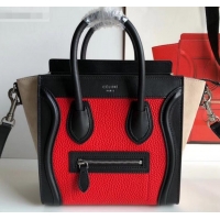 Good Product Celine Nano Luggage Bag in Original Black/Drummed Red/Suede Beige with Removable Shoulder Strap C090906