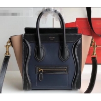 Stylish Celine Nano Luggage Bag in Original Smooth Calfskin Black/Navy Blue/Beige with Removable Shoulder Strap C090906