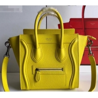 Grade Celine Nano Luggage Bag in Original Drummed Calfskin Yellow with Removable Shoulder Strap C090906