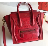Top Quality Celine Nano Luggage Bag in Original Red/Croco Pattern with Removable Shoulder Strap C090906