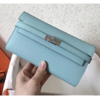 Best Grade hermes kelly wallet in original epsom leather Macaron blue H091409