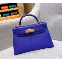 Perfect Hermes Mini Kelly II Bag in Original Epsom Leather H091413 Blue