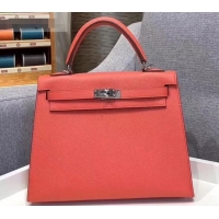 Luxurious Hermes Kelly 25cm Bag in Original Epsom Leather H091420 Salmon Red