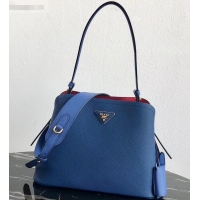Feminine Prada Saffiano Leather Matinée Small Handbag 1BA251 Blue 2019
