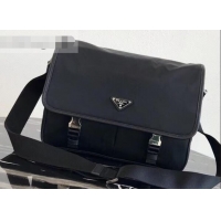 Shop Duplicate Prada Nylon and Saffiano Leather Shoulder Bag 2VD768 Black 2019