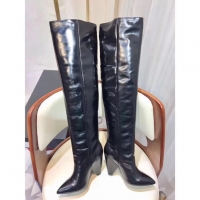 Grade Quality Yves Saint Laurent Calf Leather Over-the-Knee Boots Y12301 Black
