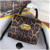 Imitation Charming Dolce & Gabbana Leopard Leather Top Handle Bag DG8588 Brown