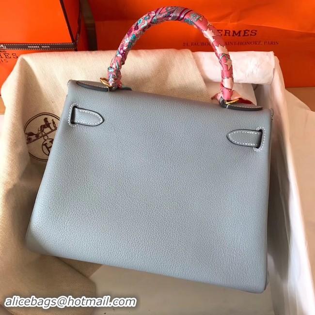Perfect Hermes original Togo leather kelly bag KL32 light blue