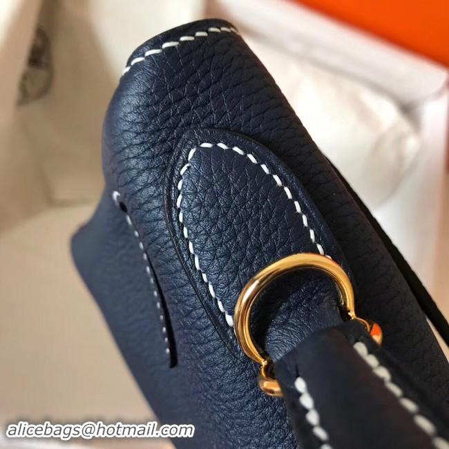 Fashion Hermes original Togo leather kelly bag KL32 dark blue